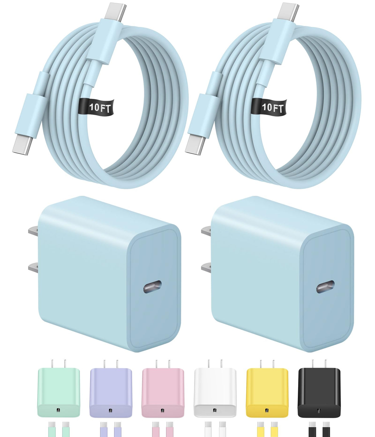 Novobit 10ft USB-C charger in blue for easy charging from bed or sofa.