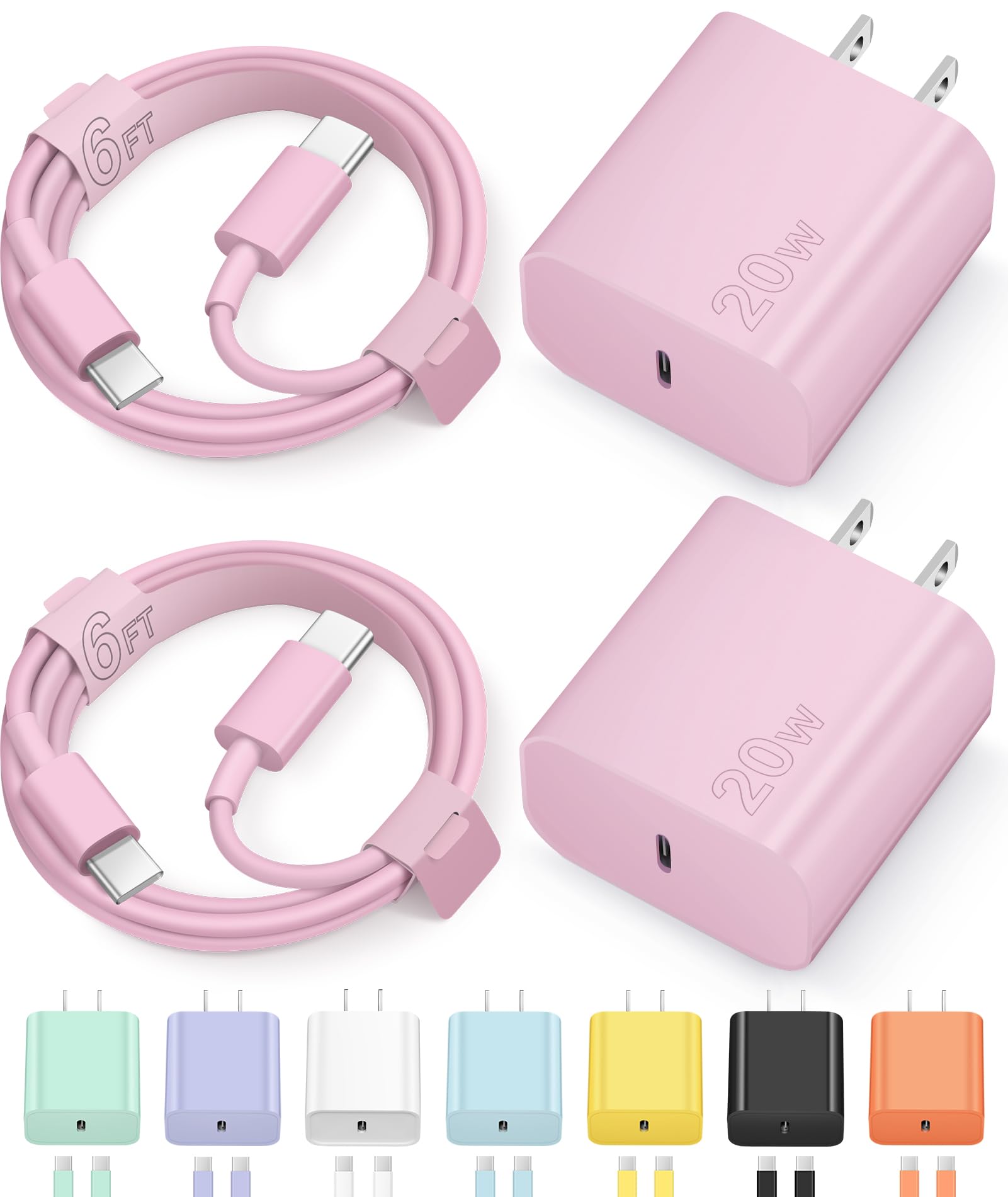 Novobit pink 20W USB-C wall charger, front view showing compact design for quick charging