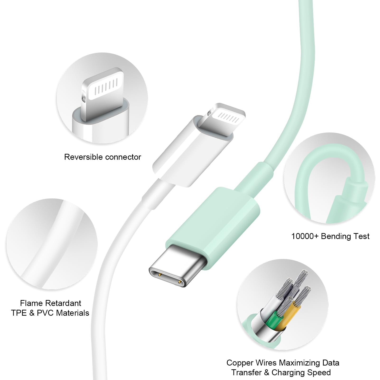Novobit 6ft USB-C charging cable flexible for home or travel