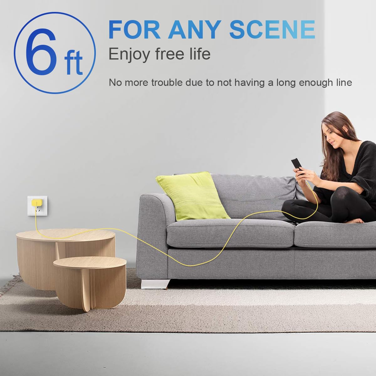 Durable 6ft cable stands up to daily use and bending
