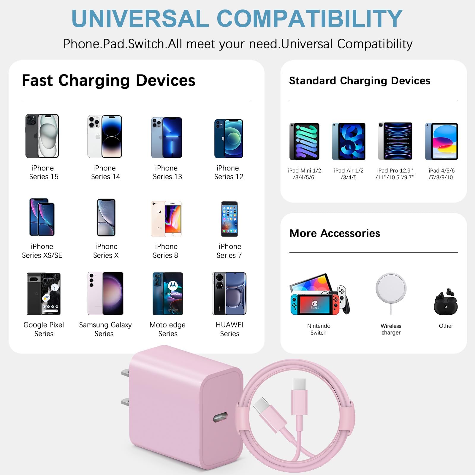 Novobit pink MFI-chip cable with automatic recognition for safe charging