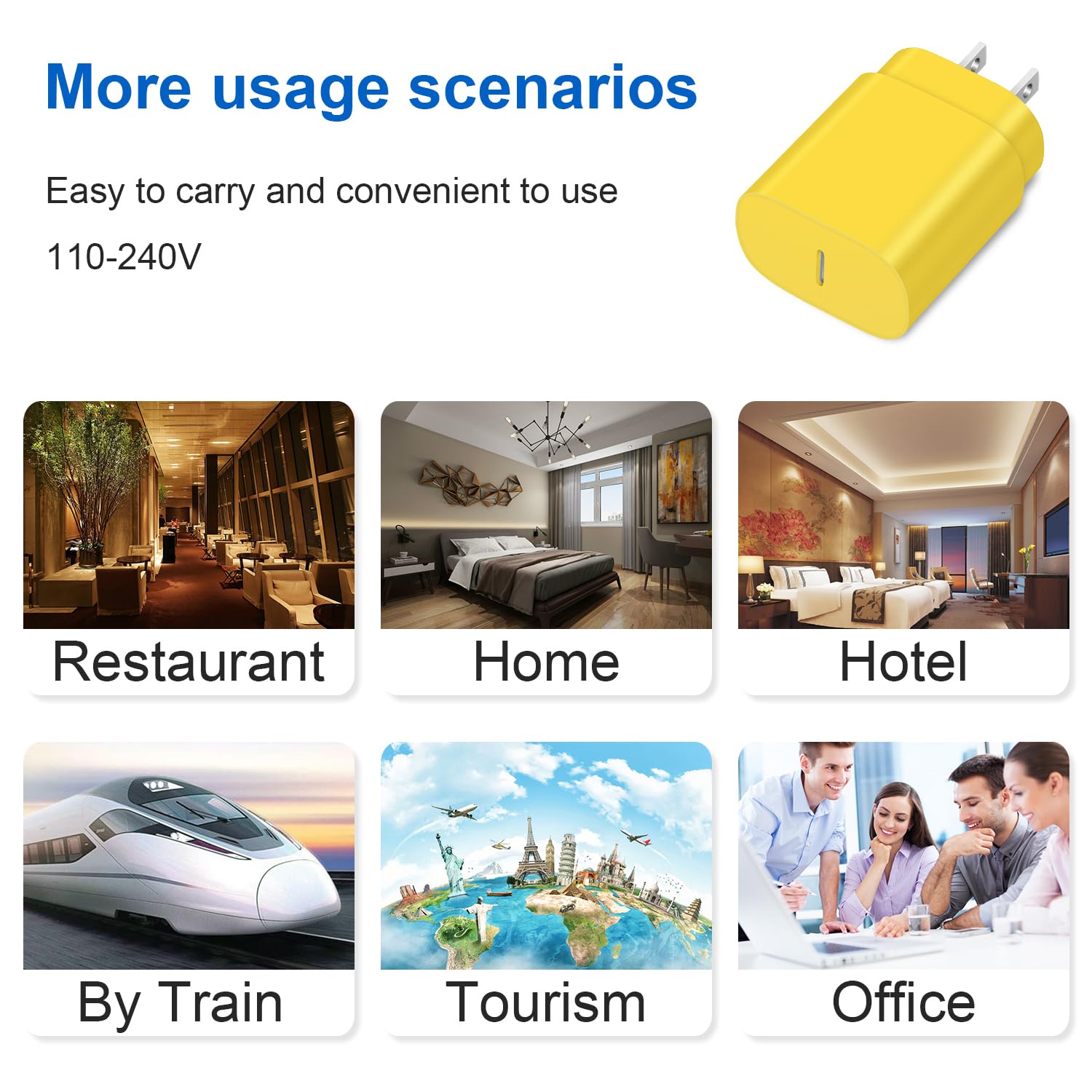 Novobit compact yellow charger design suitable for desks and bags