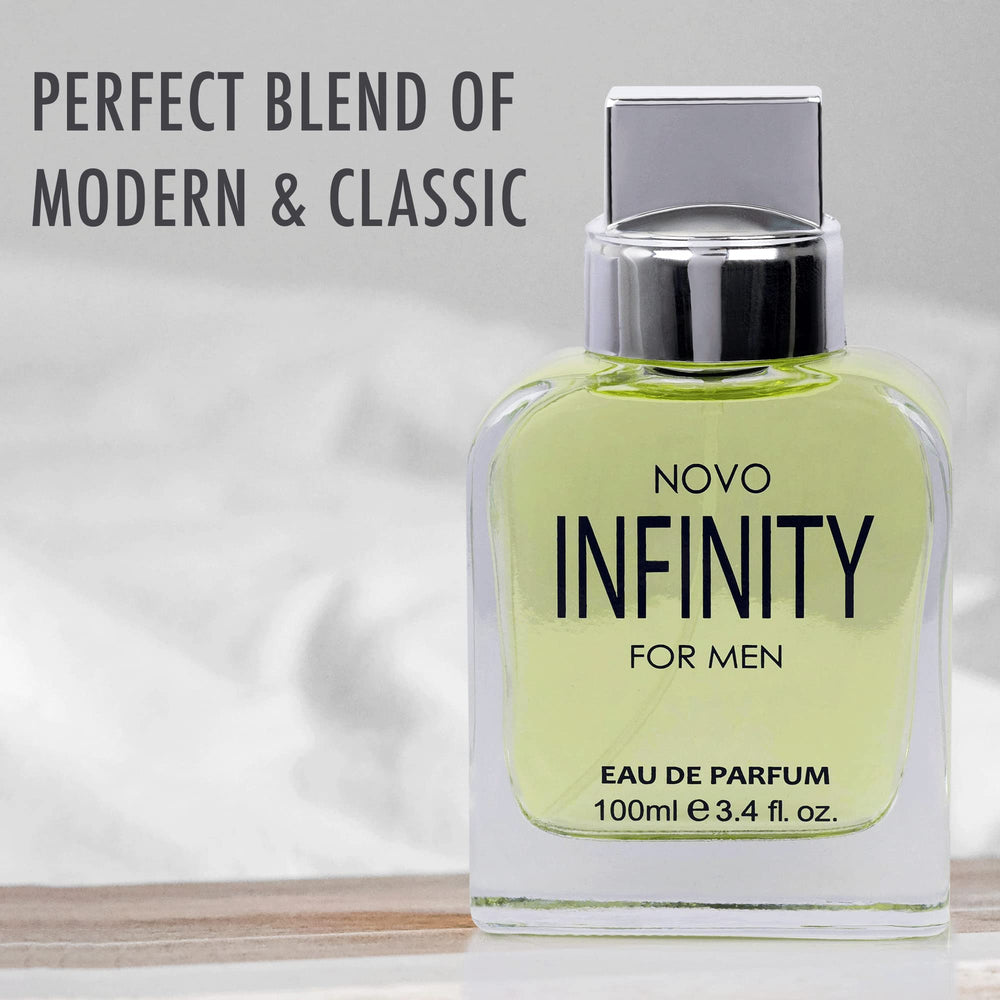 NovoGlow Infinity for Men heart notes feature sage and jasmine for a refined, lasting character.