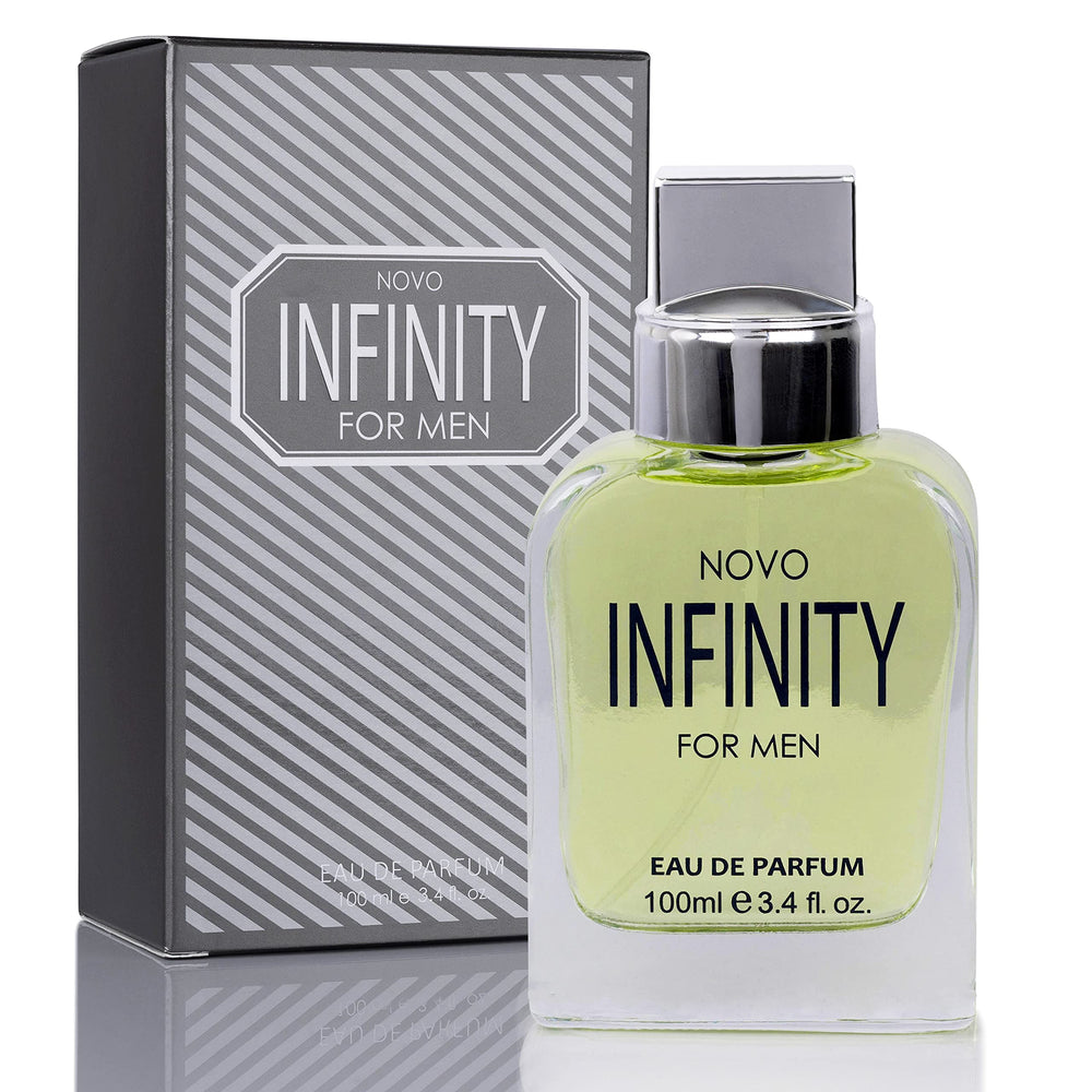 NovoGlow Infinity for Men bottle with bright citrus top notes, for an instant refreshing vibe.