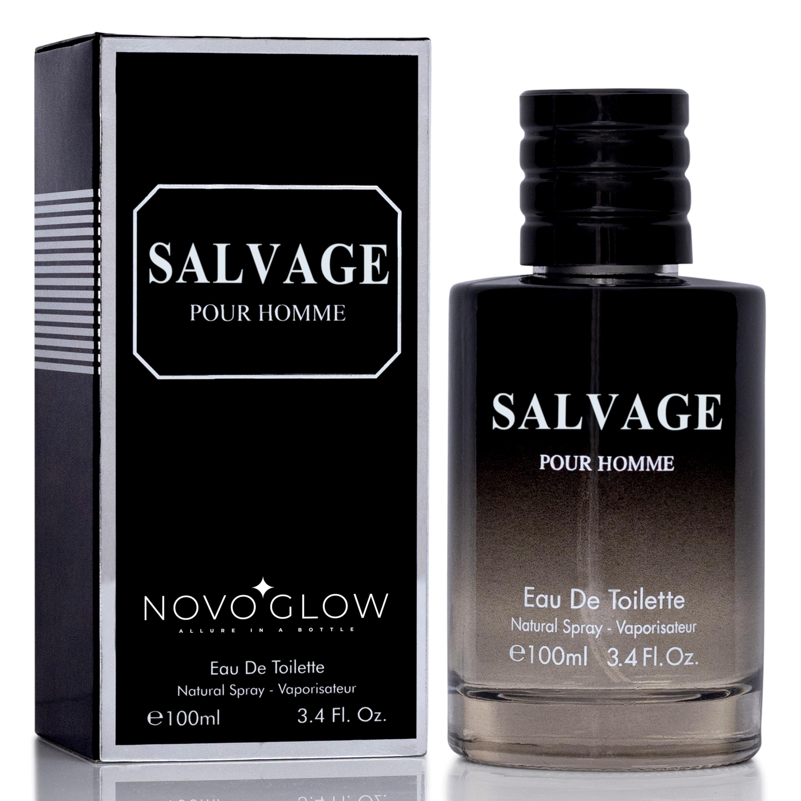 NovoGlow Salvage for Men bottle front view for daily wear and lasting freshness.