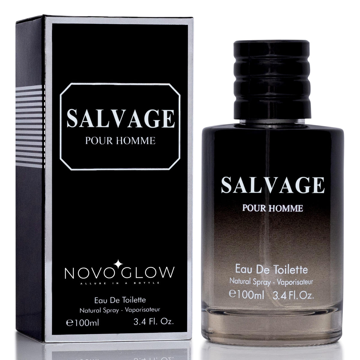 NovoGlow Salvage for Men bottle front view for daily wear and lasting freshness.