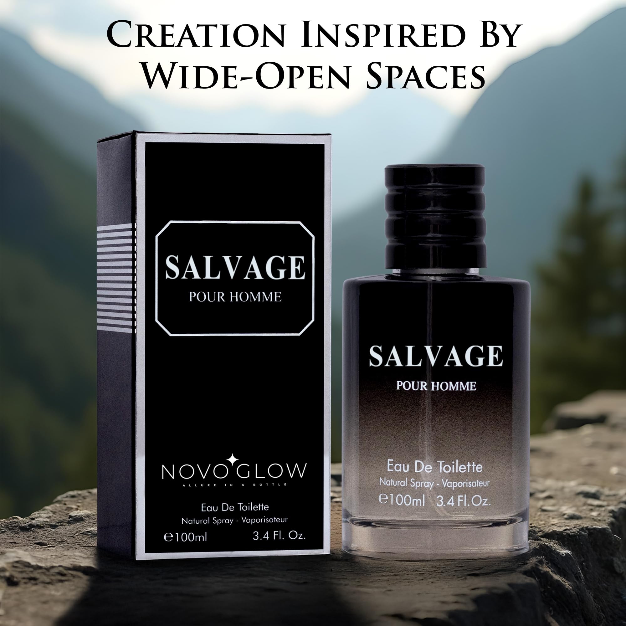 NovoGlow Salvage packaging and label emphasize masculine elegance.