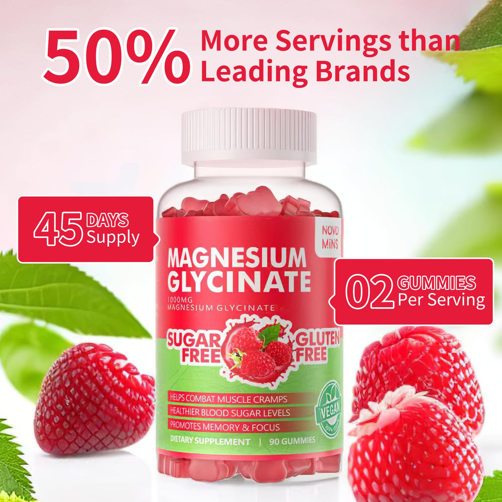 Novomins raspberry gummies close-up with ingredient hints like CoQ10 and vitamin D.