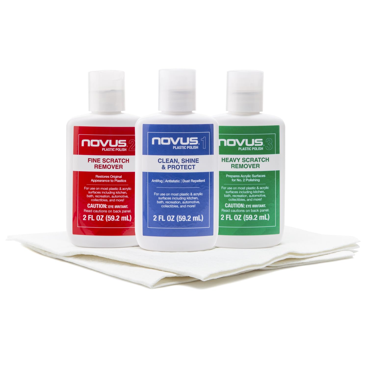 Novus Plastic Clean & Shine bottle pour for easy, even application.
