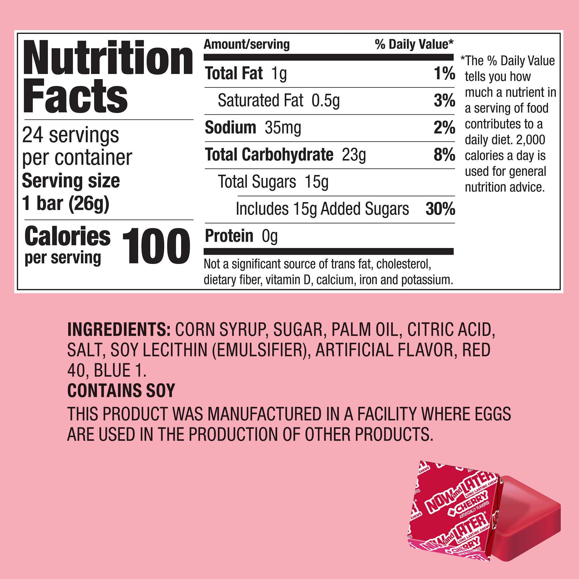 Now and Later Cherry wrap packaging displays individually wrapped pieces for convenient snacking anywhere