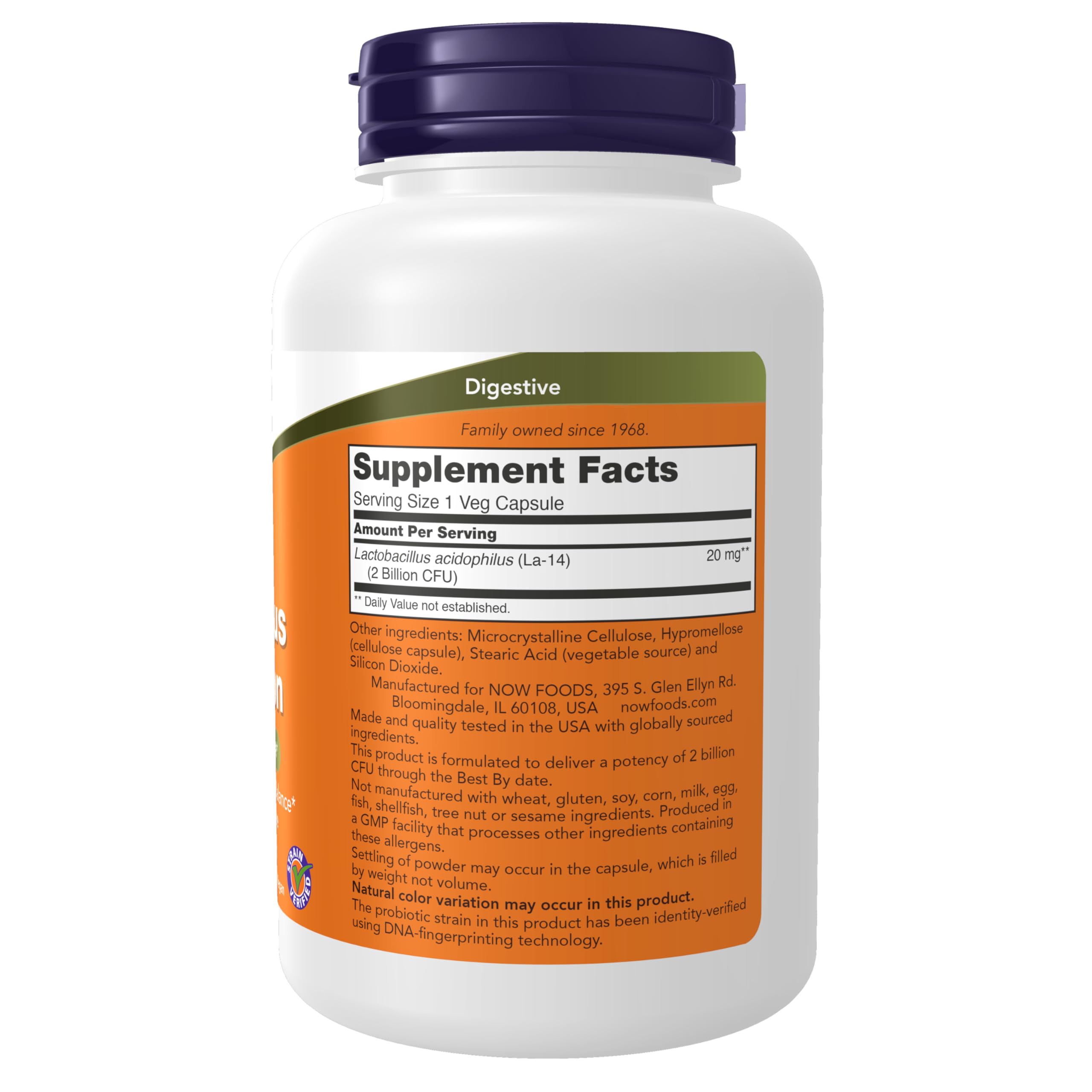 NOW Foods Acidophilus Two Billion capsule closeup for easy daily probiotic use.