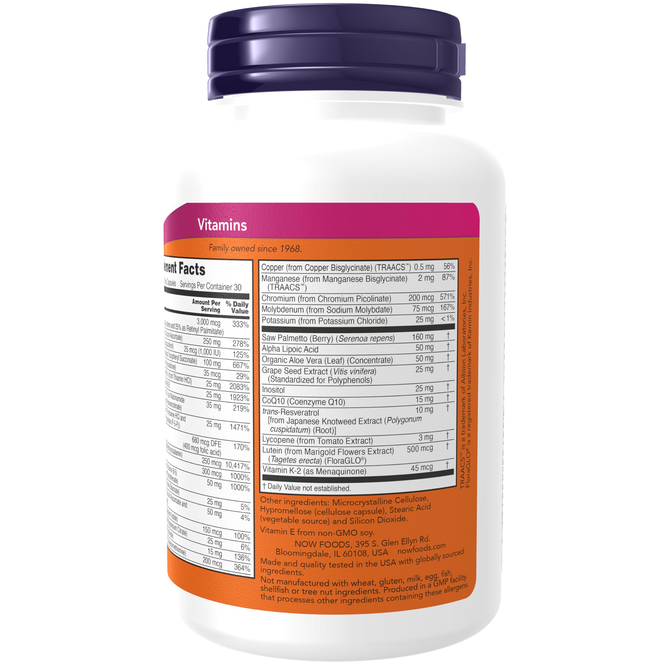 NOW Foods ADAM capsules closeup highlighting veggie capsules for easy daily use