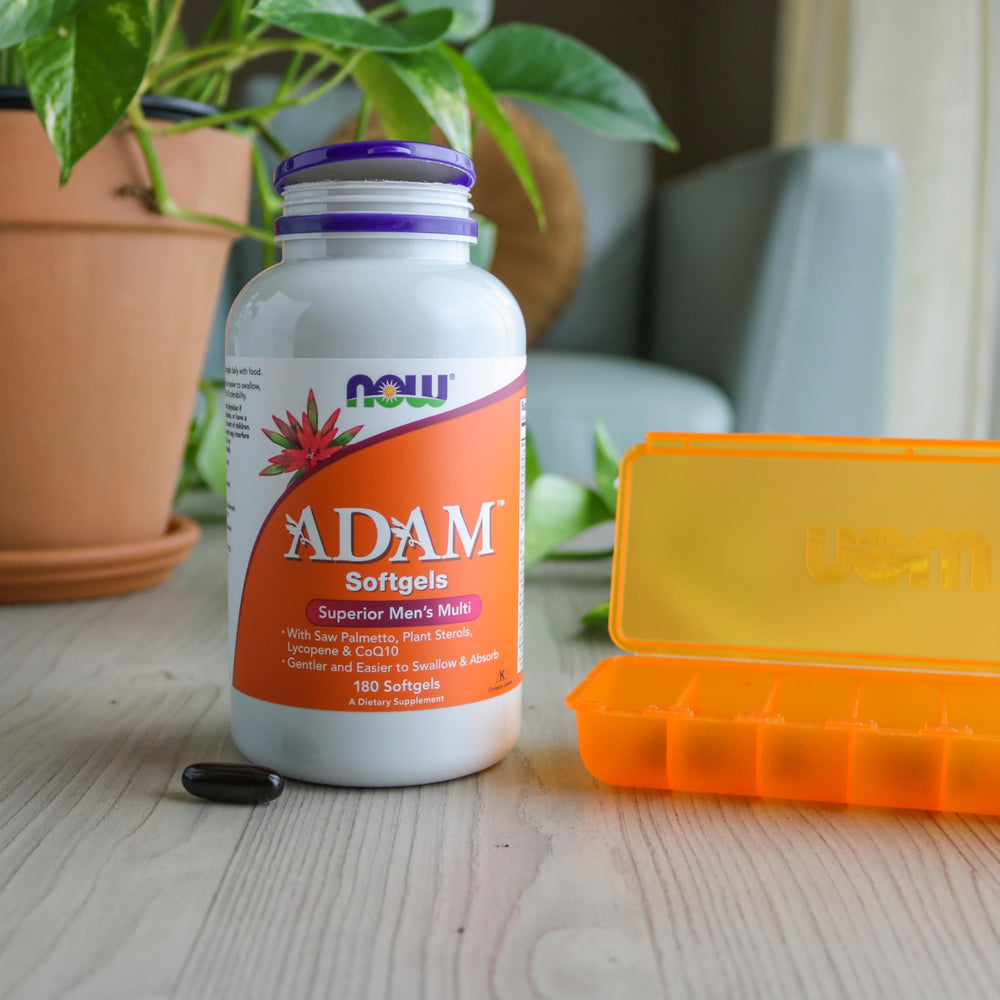 Close-up of ADAM softgel capsules for daily use