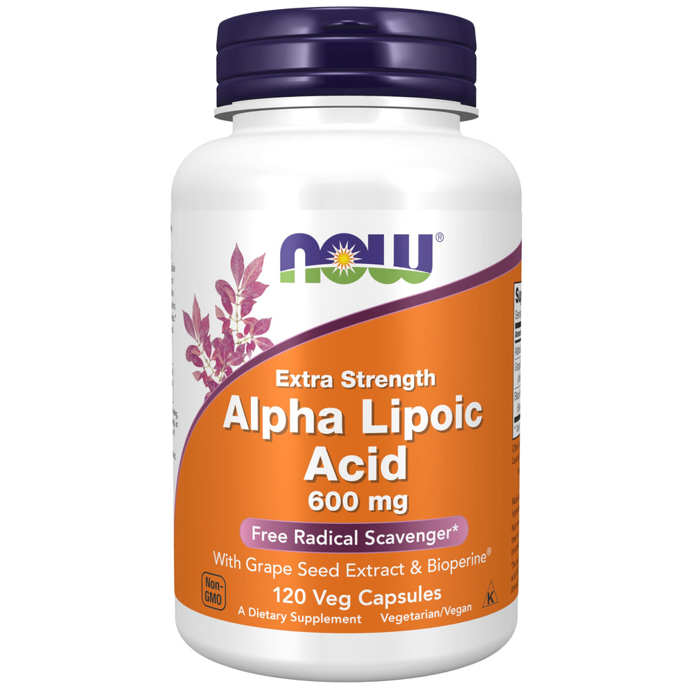 NOW Foods Alpha Lipoic Acid 600 mg bottle—compact daily antioxidant support.