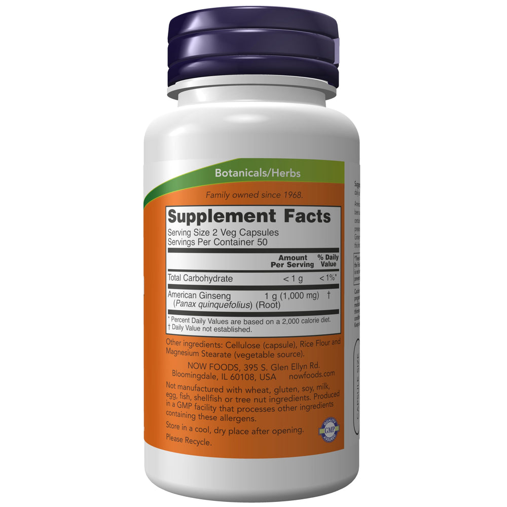 NOW Foods American Ginseng capsules, vegan and non-GMO formulation for daily use