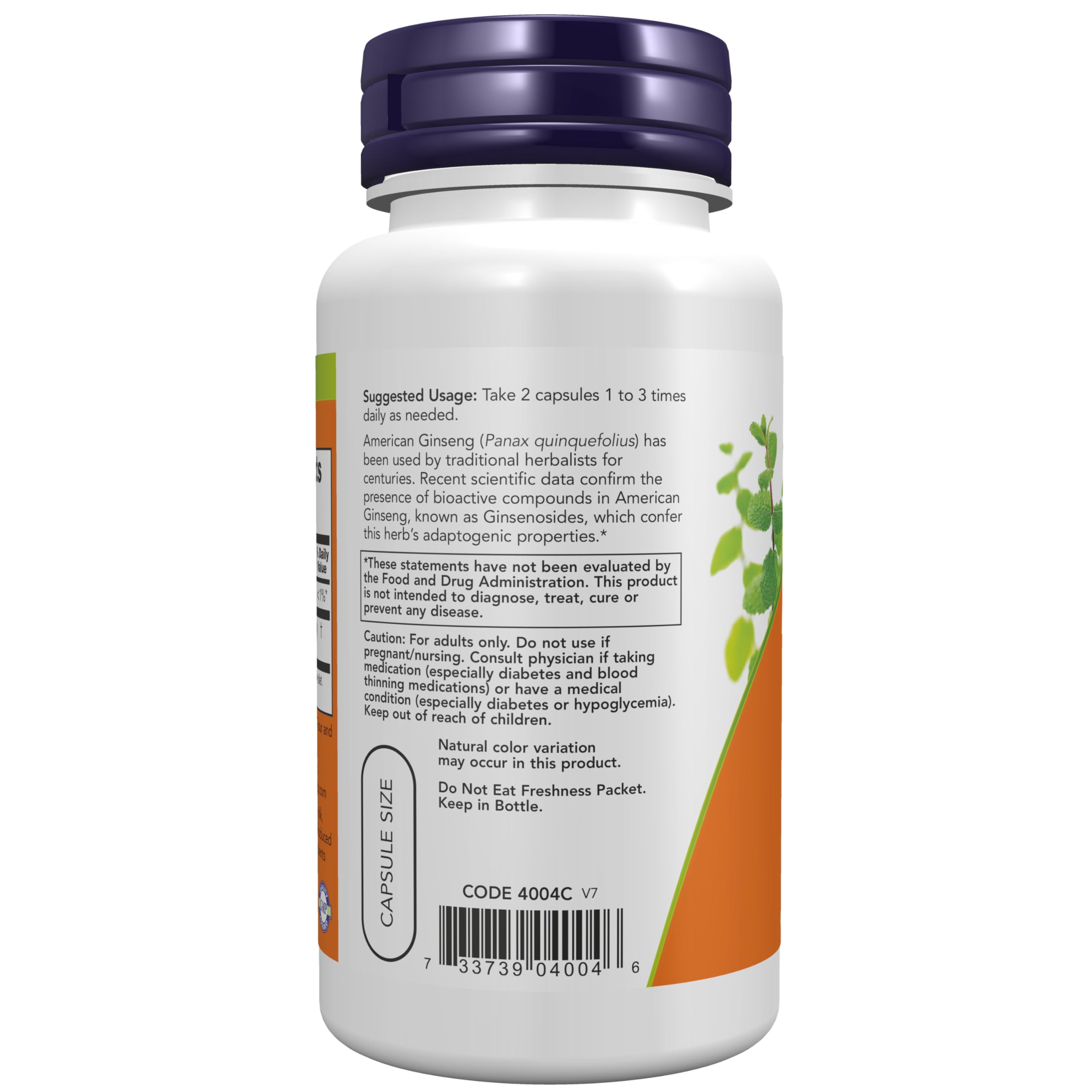 NOW Foods American Ginseng packaging emphasizing quality and USA origin