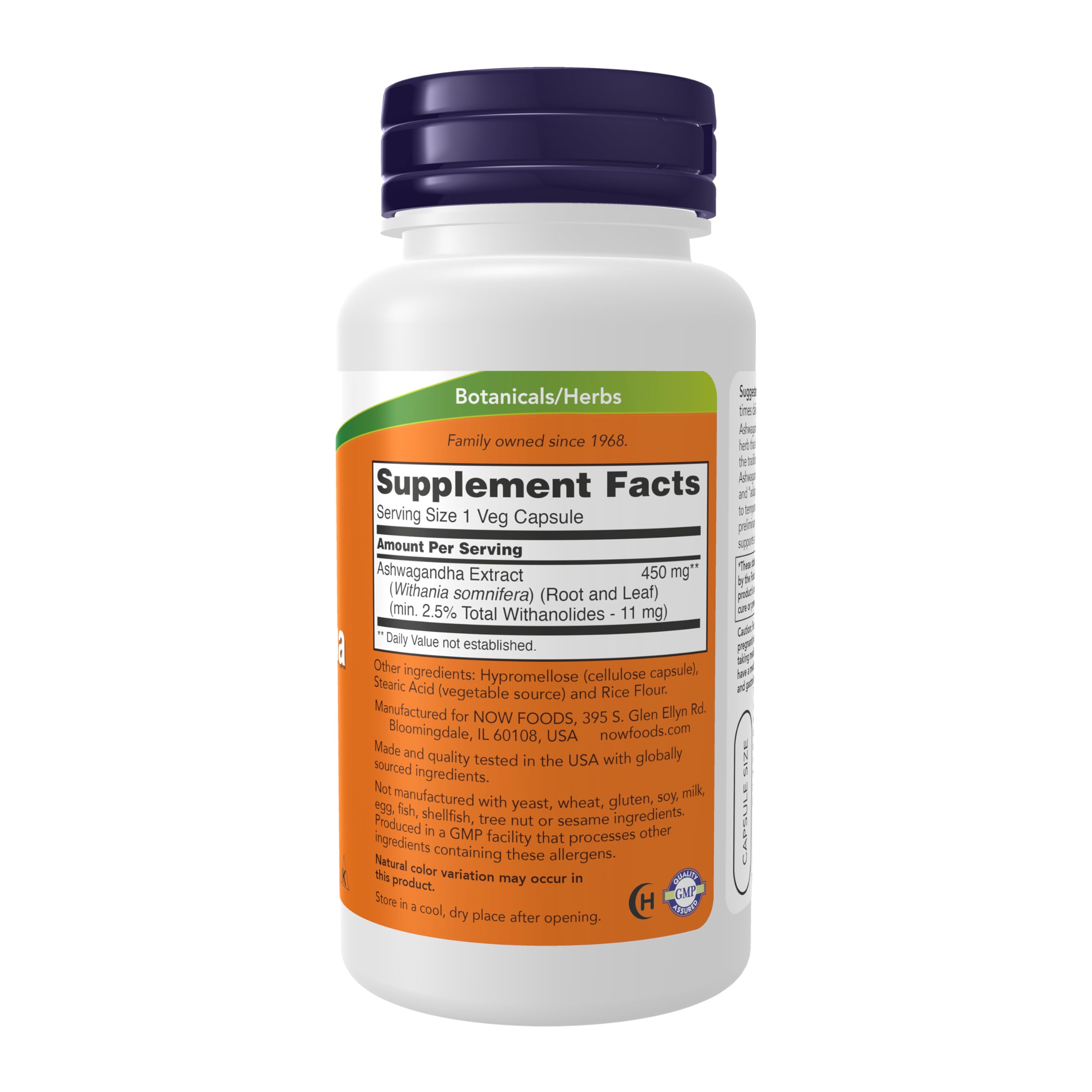 NOW Foods Ashwagandha bottle on a clean surface for everyday wellness