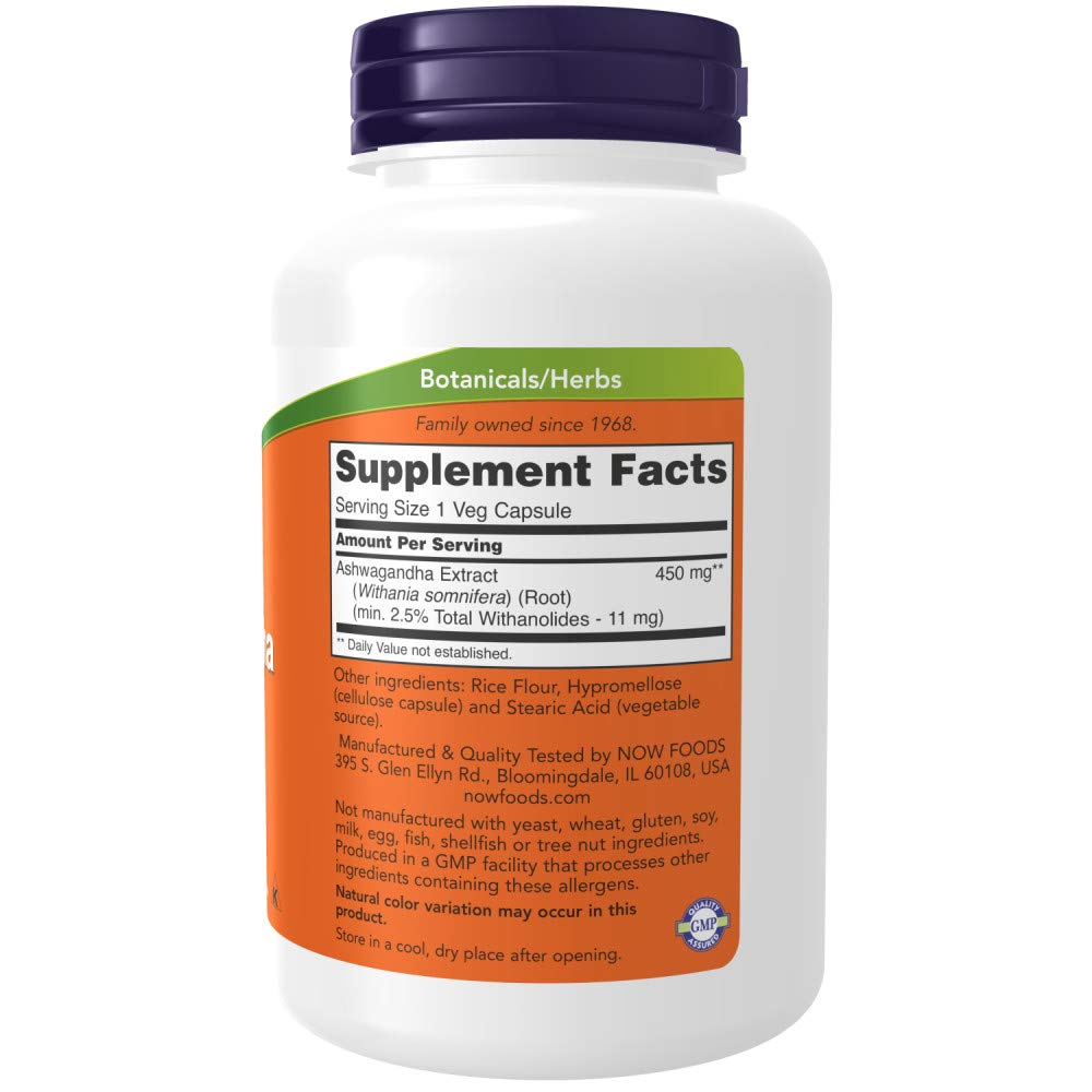 NOW Foods Ashwagandha Extract capsules close-up for easy daily supplement