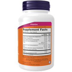 NOW Foods B-100 nervous system bottle highlights full B-vitamins for nerve health support.