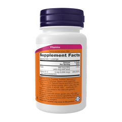 NOW Foods B-12 with folic acid packaging close-up highlights vegan and kosher certifications.