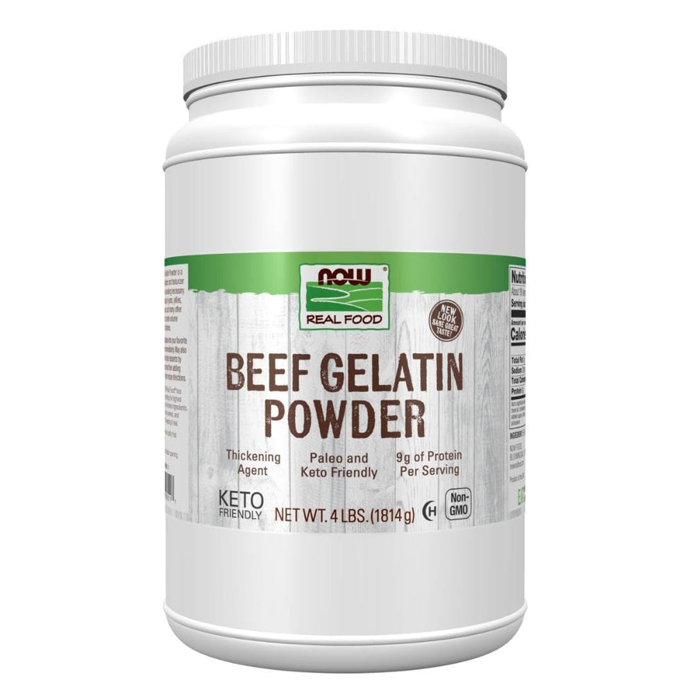 NOW Foods Beef Gelatin Powder 4 lb packaging for versatile kitchen use