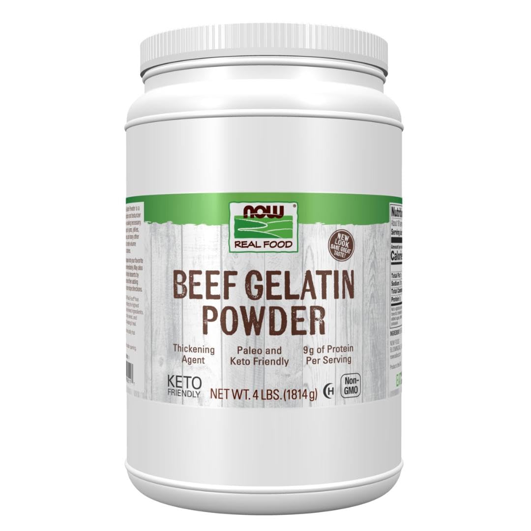 NOW Foods Beef Gelatin Powder 4 lb packaging for versatile kitchen use