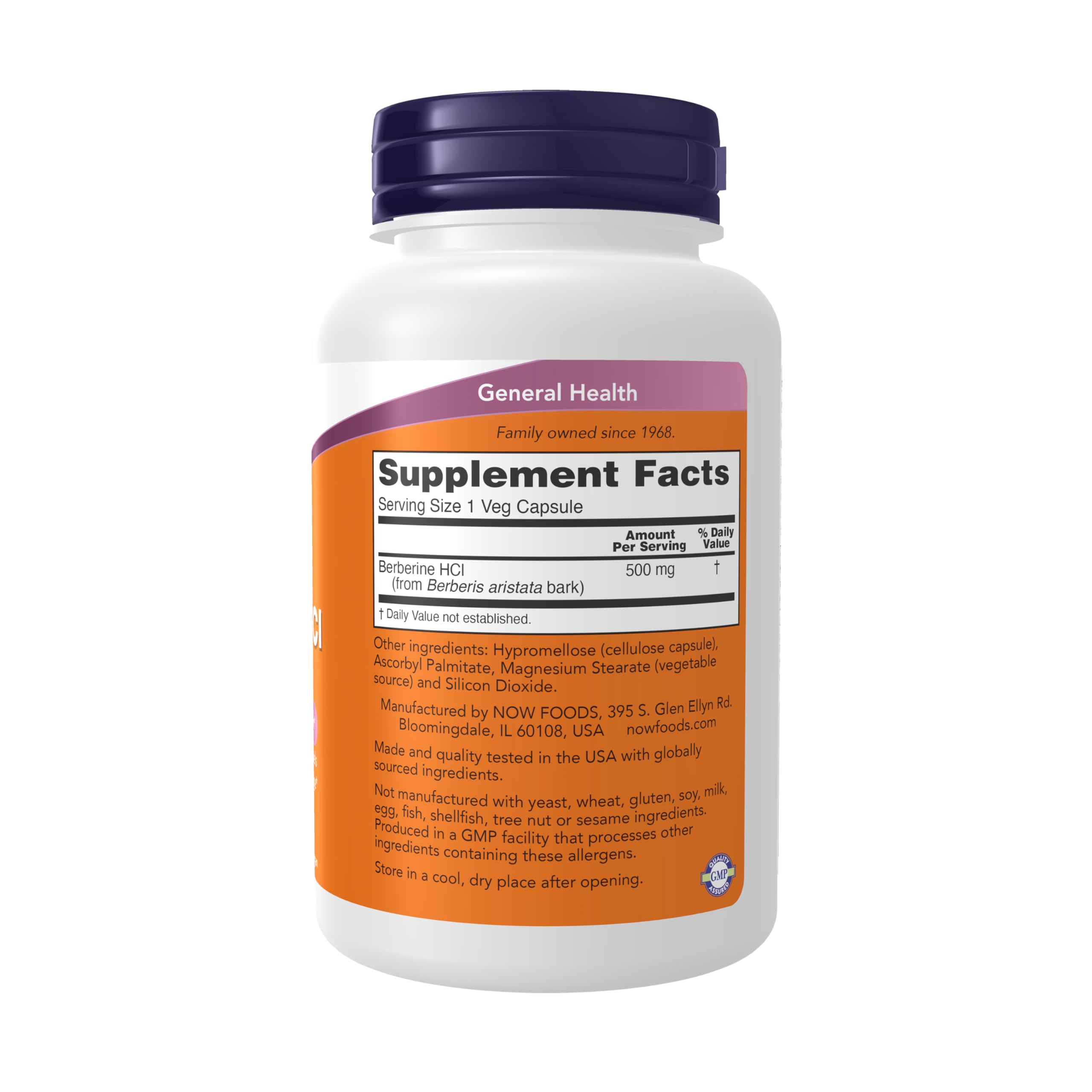NOW Foods Berberine HCL 500 mg capsules illustrate easy daily use for normal insulin sensitivity