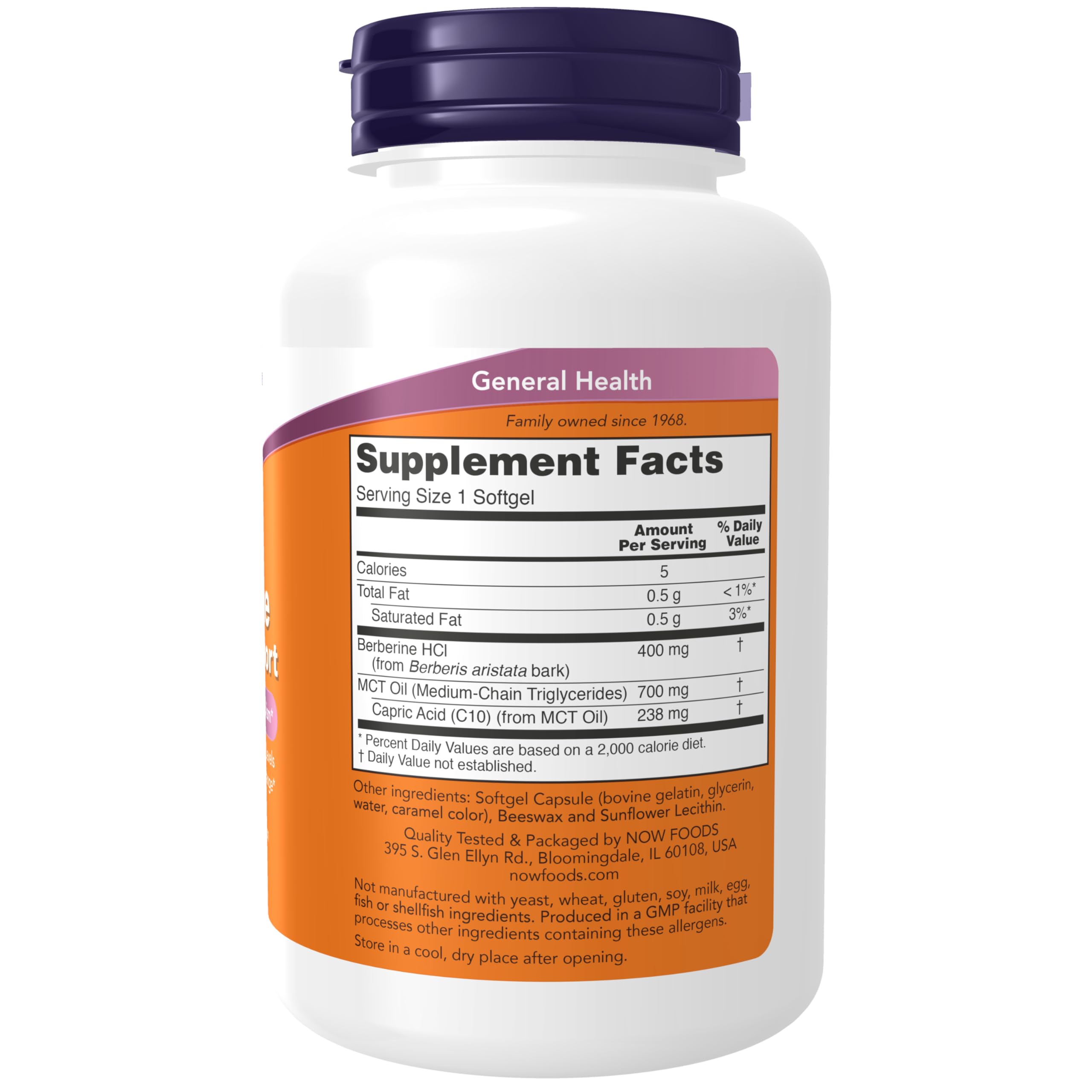 NOW Foods berberine with MCT oil caprate demonstrates absorption and GI comfort benefits
