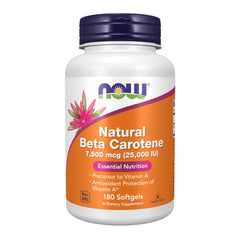 NOW Foods Beta-Carotene softgels bottle supports daily nutrition as part of a balanced diet.