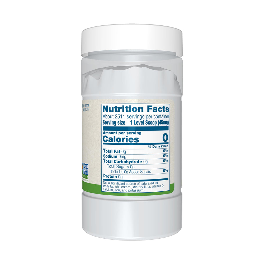 NOW Foods BetterStevia organic label showing USDA Organic and non-GMO verification.
