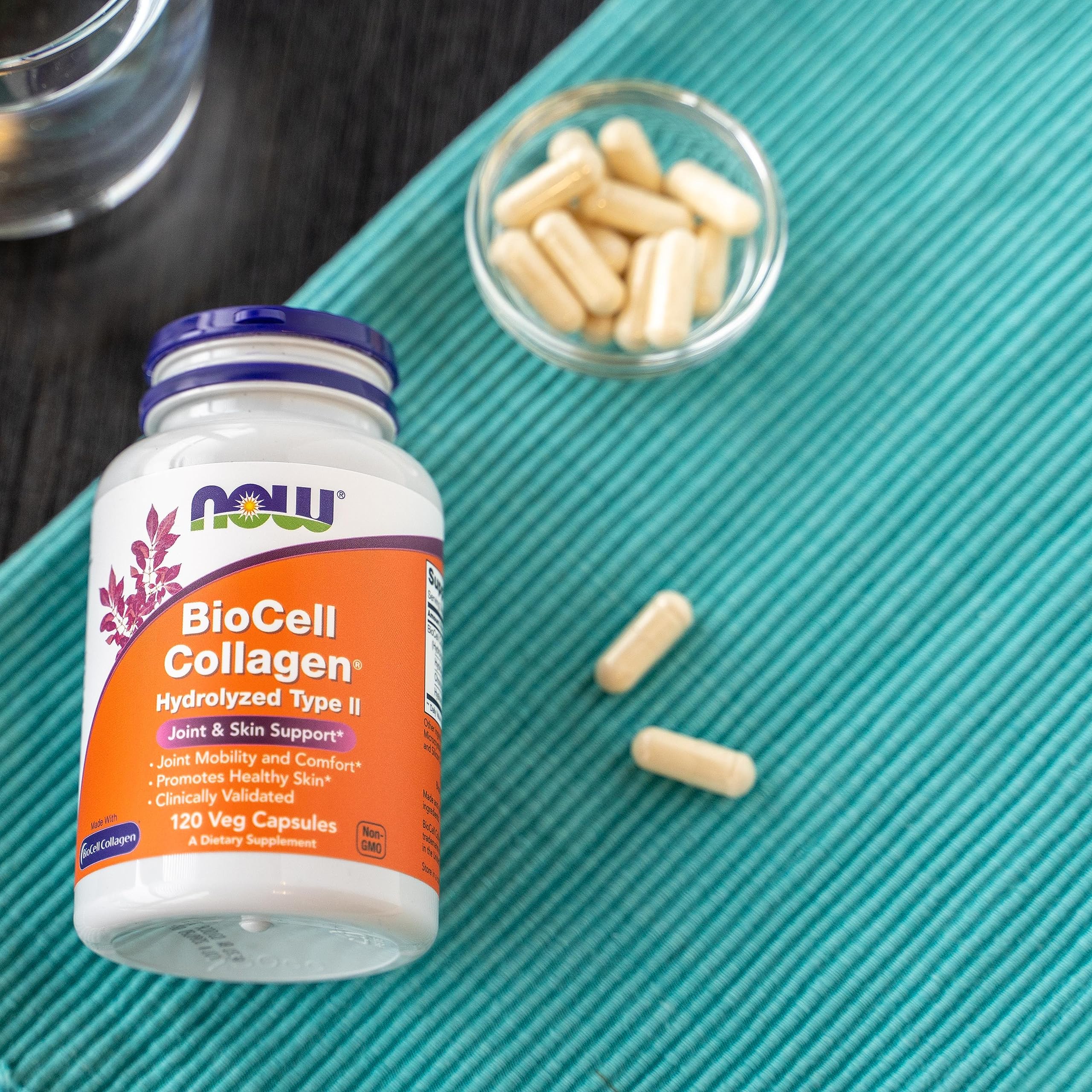 NOW Foods BioCell Collagen made-in-USA packaging emphasizing family-owned quality since 1968