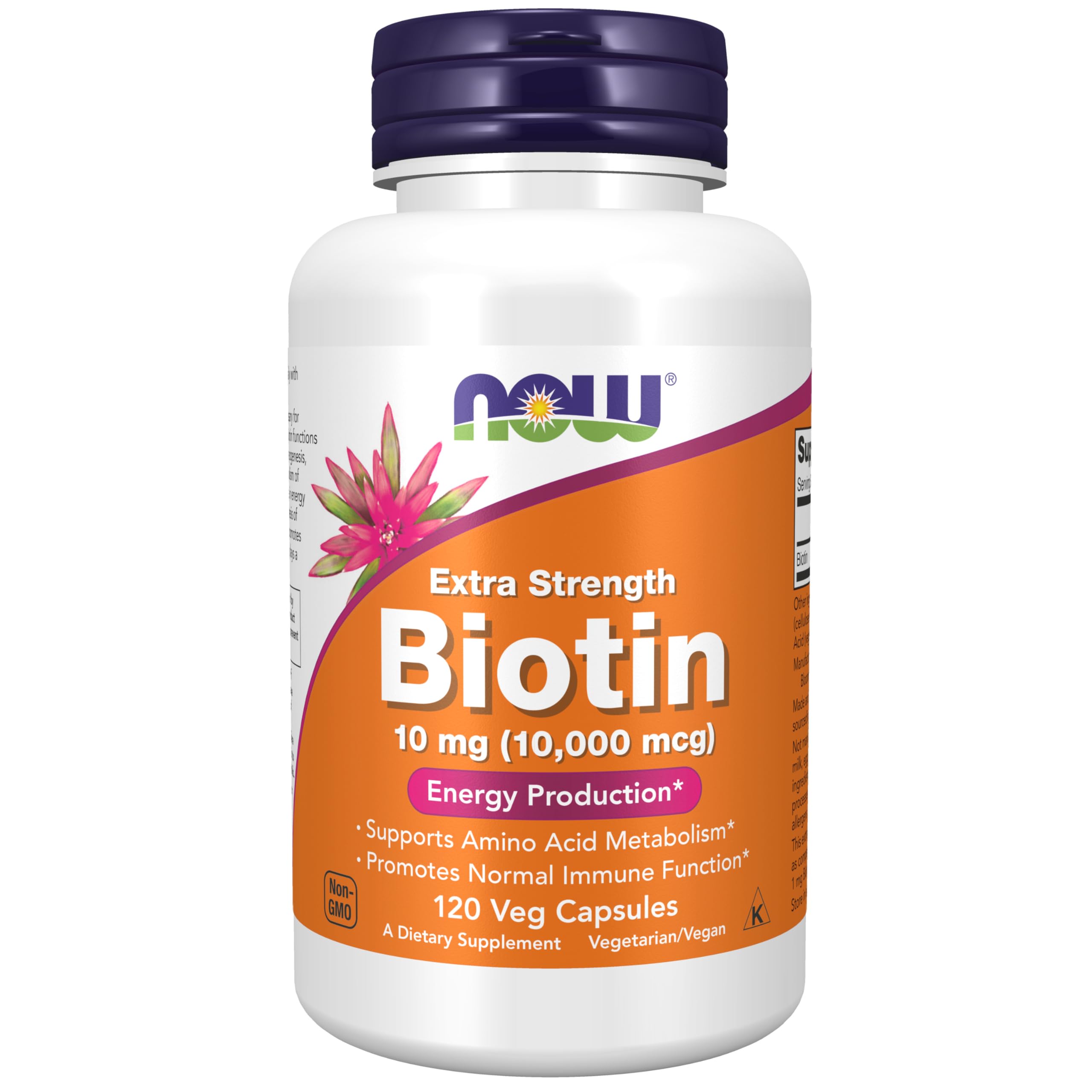 NOW Foods Biotin 10 mg bottle front view supporting hair, skin, and nails
