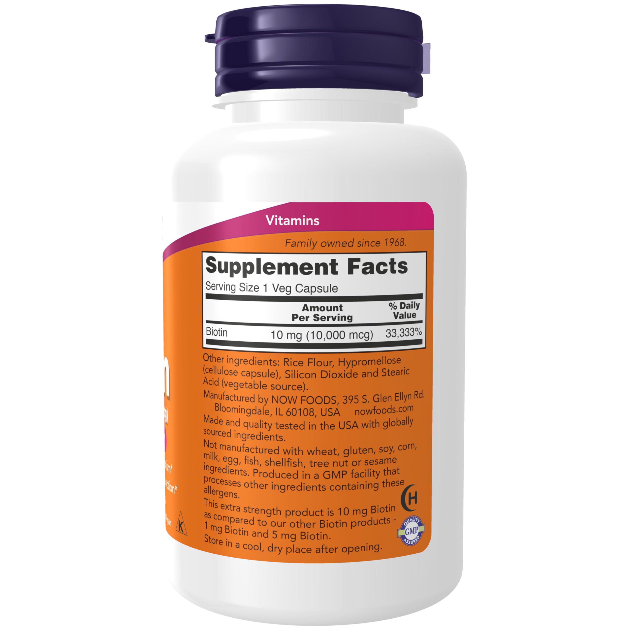 NOW Foods Biotin 10 mg capsules closeup for energy metabolism support