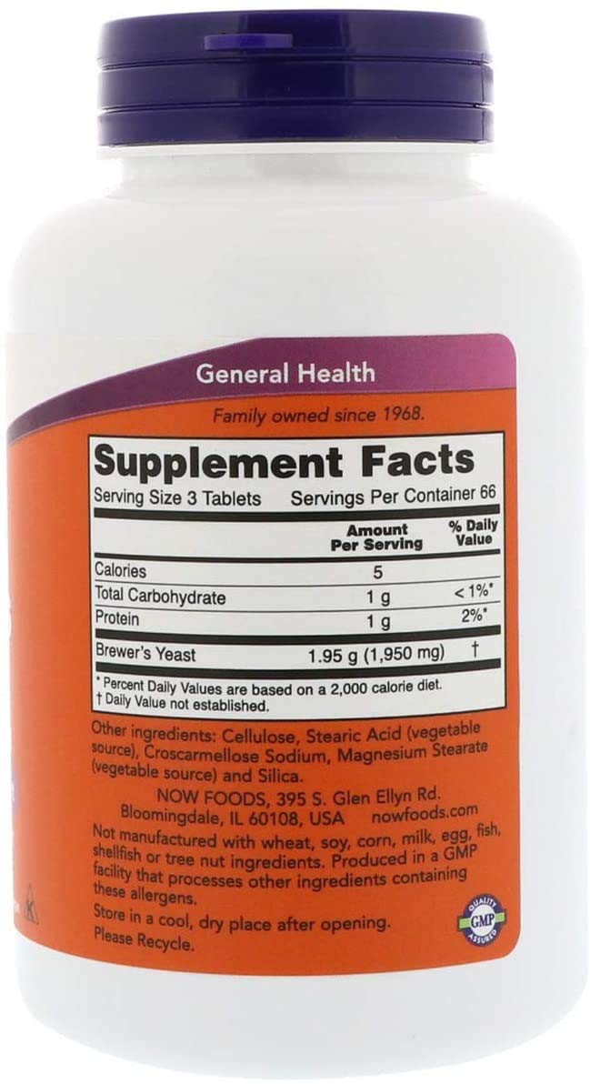NOW Foods Brewer's Yeast 650 mg label close-up with UPC visible
