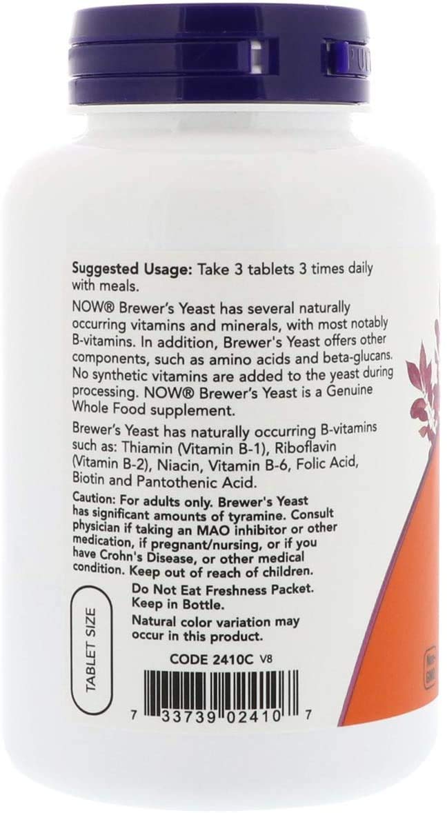 NOW Foods Brewer's Yeast 650 mg tablets close-up showing tablet form