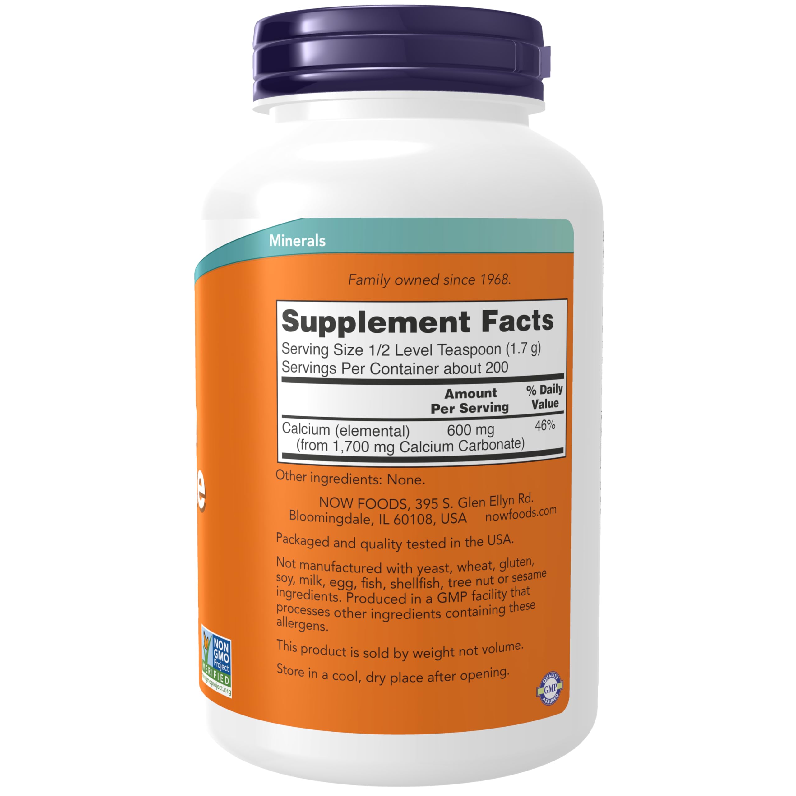 NOW Foods Calcium Carbonate Powder jar shows versatile use for daily supplementation