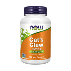 NOW Foods Cat's Claw 500 mg bottle with capsules for daily herbal use.