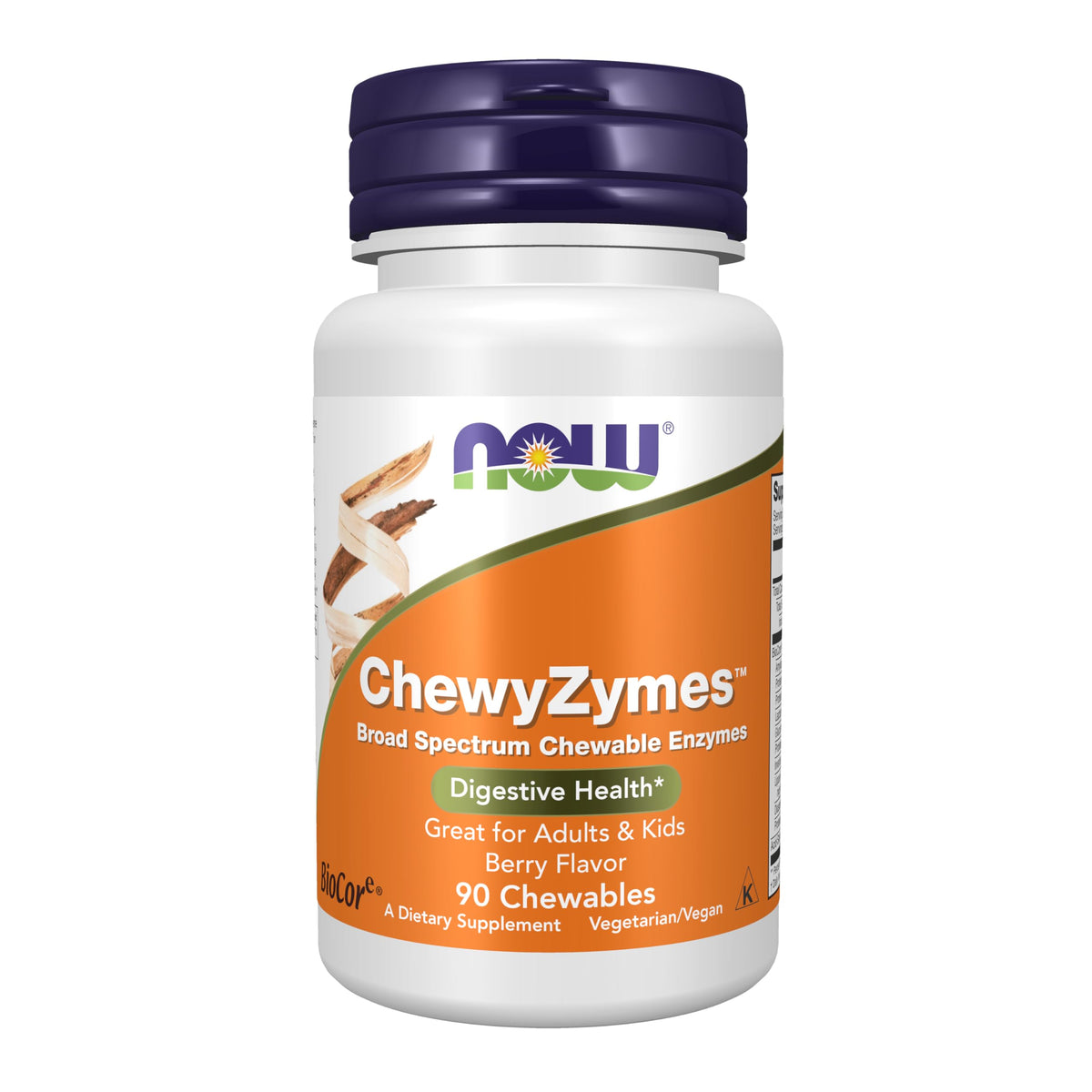 NOW Foods ChewyZymes berry flavor bottle supporting family mealtime choices