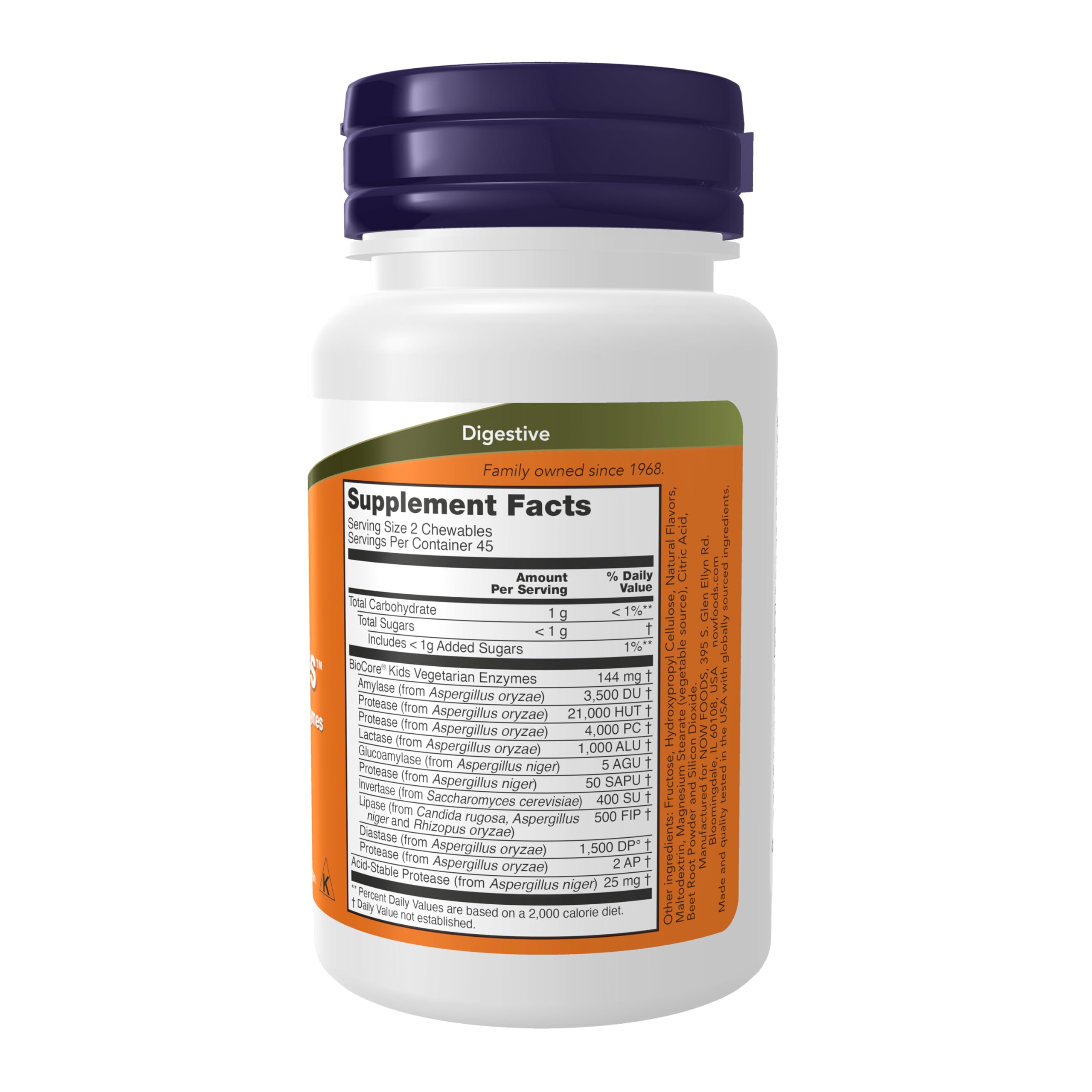 NOW Foods ChewyZymes chewable tablets closeup supporting digestion after meals