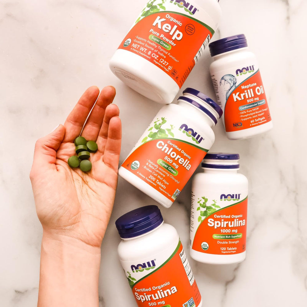 NOW Foods chlorella nutrition facts panel highlighted