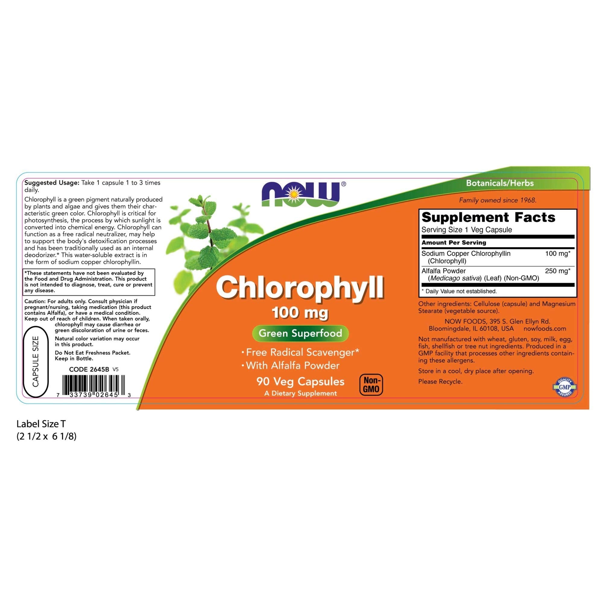 NOW Foods chlorophyll 100 mg capsules shown for daily greens routine