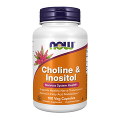 NOW Foods Choline & Inositol 500 mg bottle ready for daily use supports nerve function.