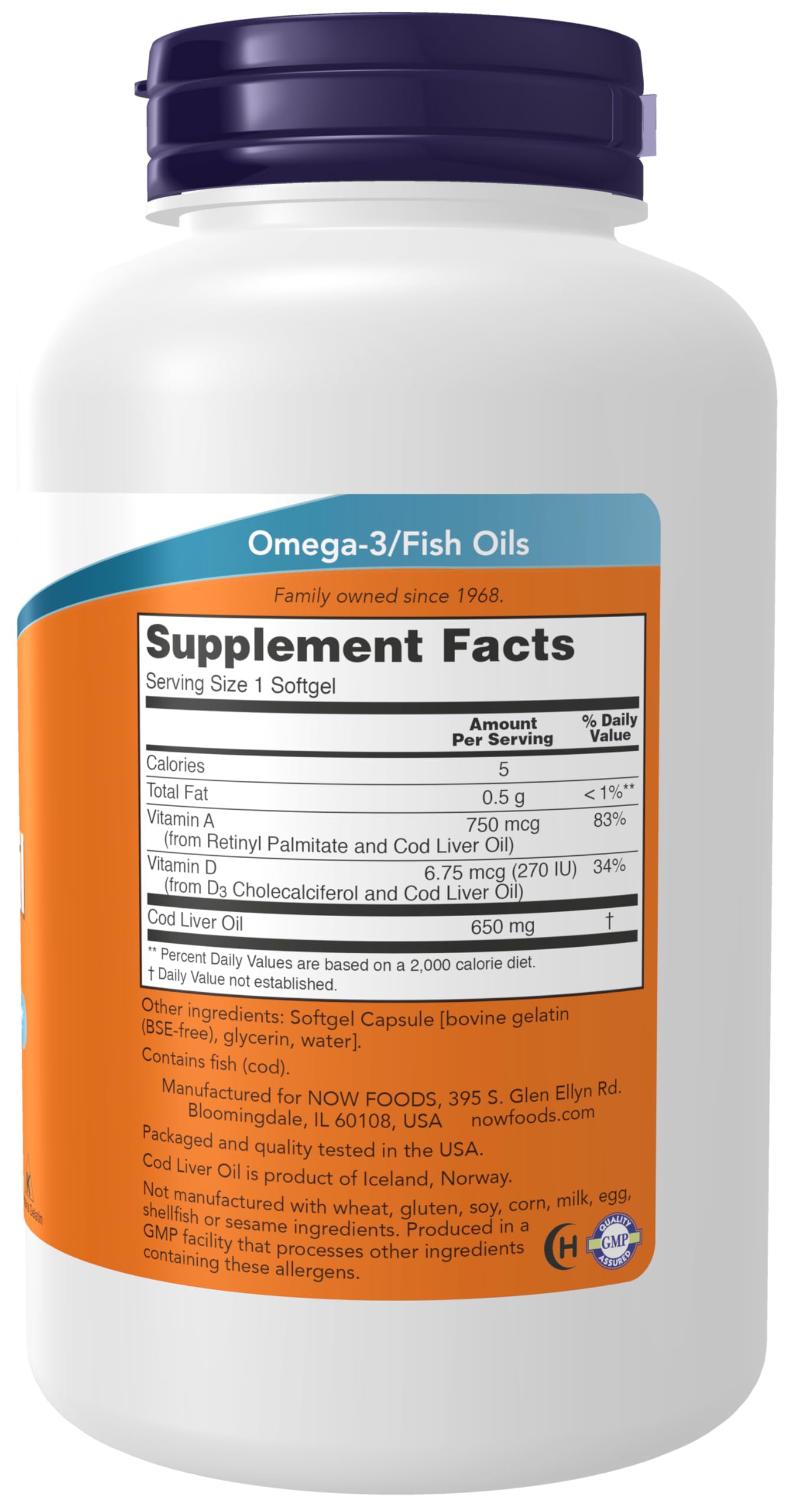 NOW Foods Cod Liver Oil softgels pour showing easy daily supplement routine.