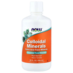 NOW Foods Colloidal Minerals bottle, side view, highlighting plant-derived trace minerals for daily wellness.