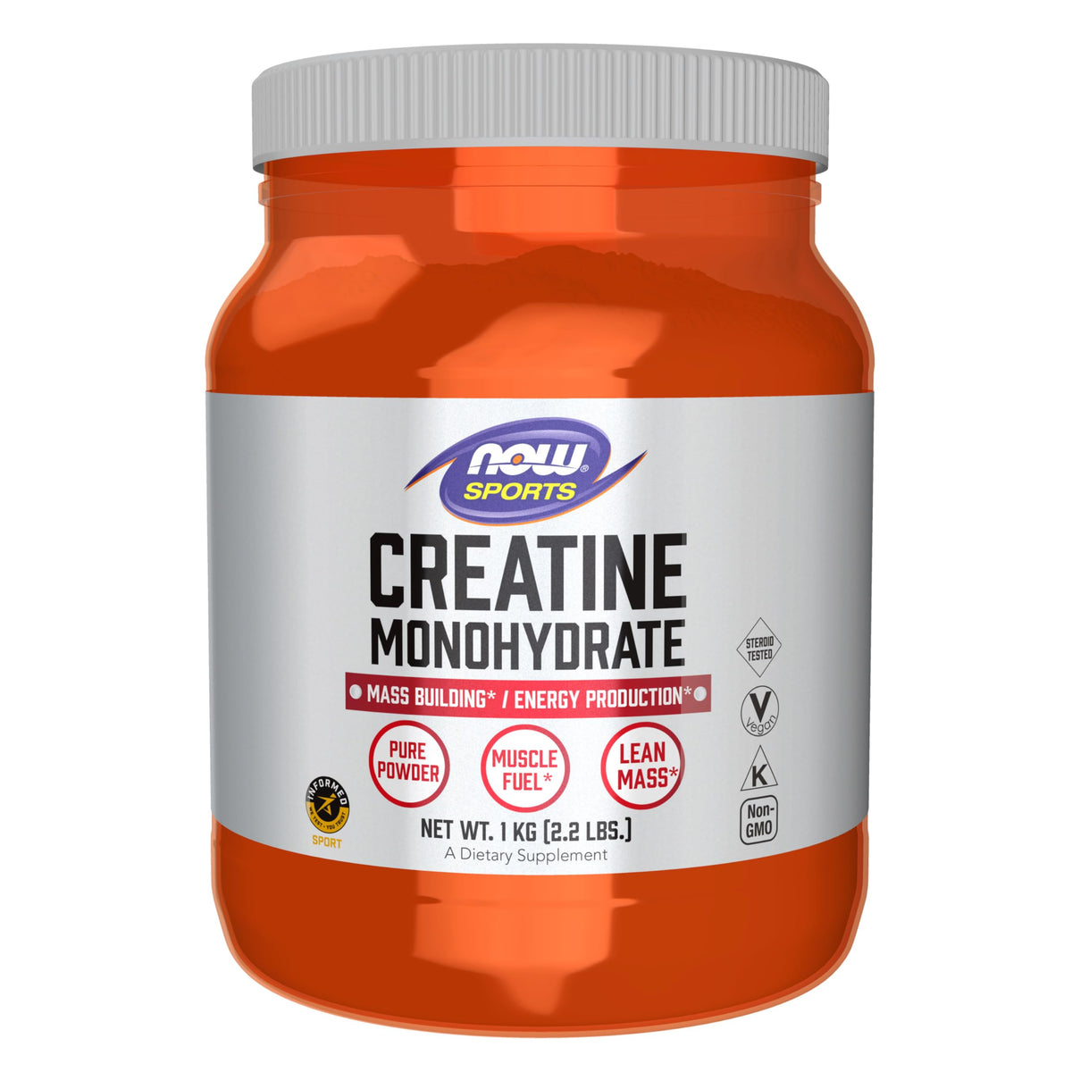NOW Foods Creatine Monohydrate powder bottle showing pure energy support for quick bursts