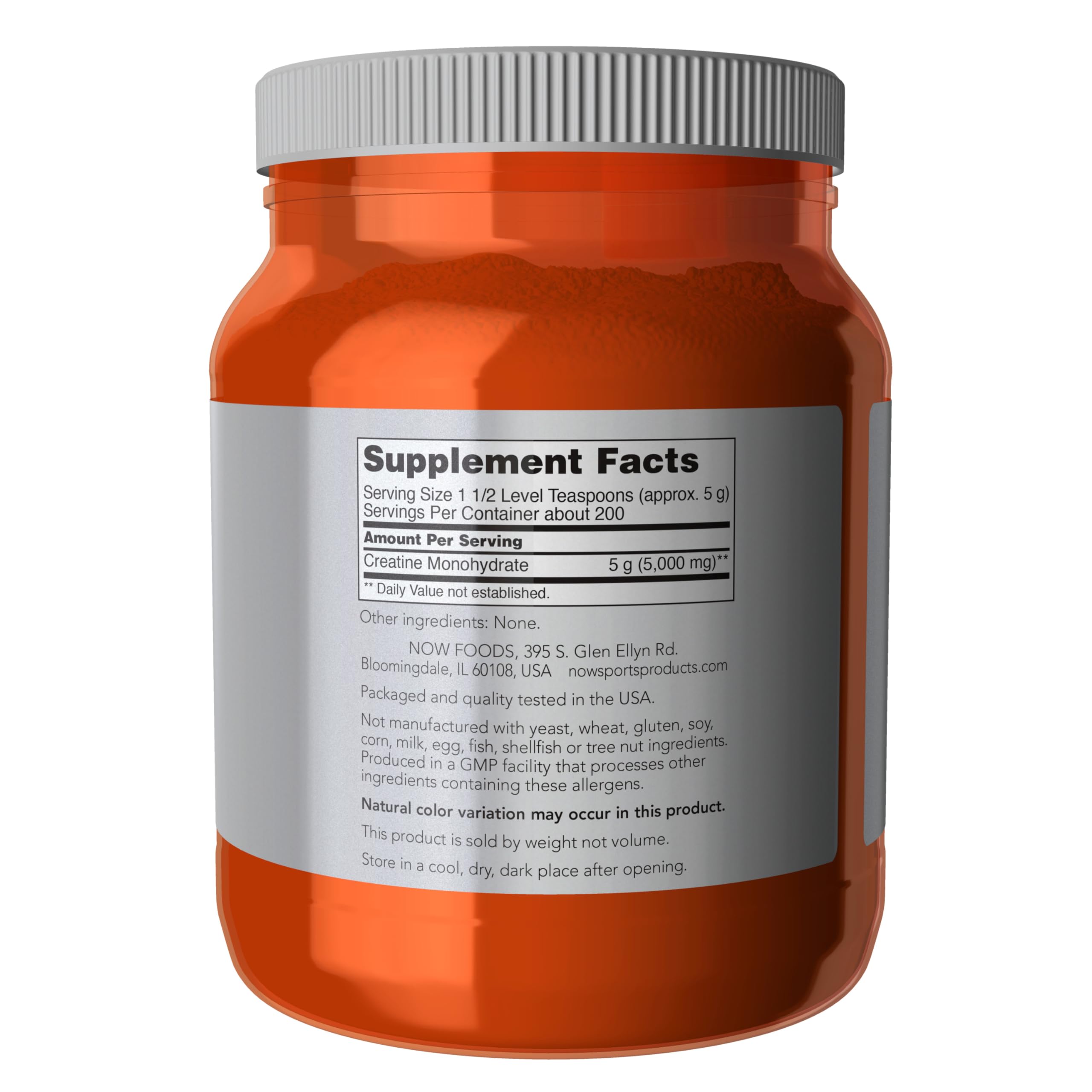 NOW Foods Creatine Monohydrate powder scoop for precise daily dosing