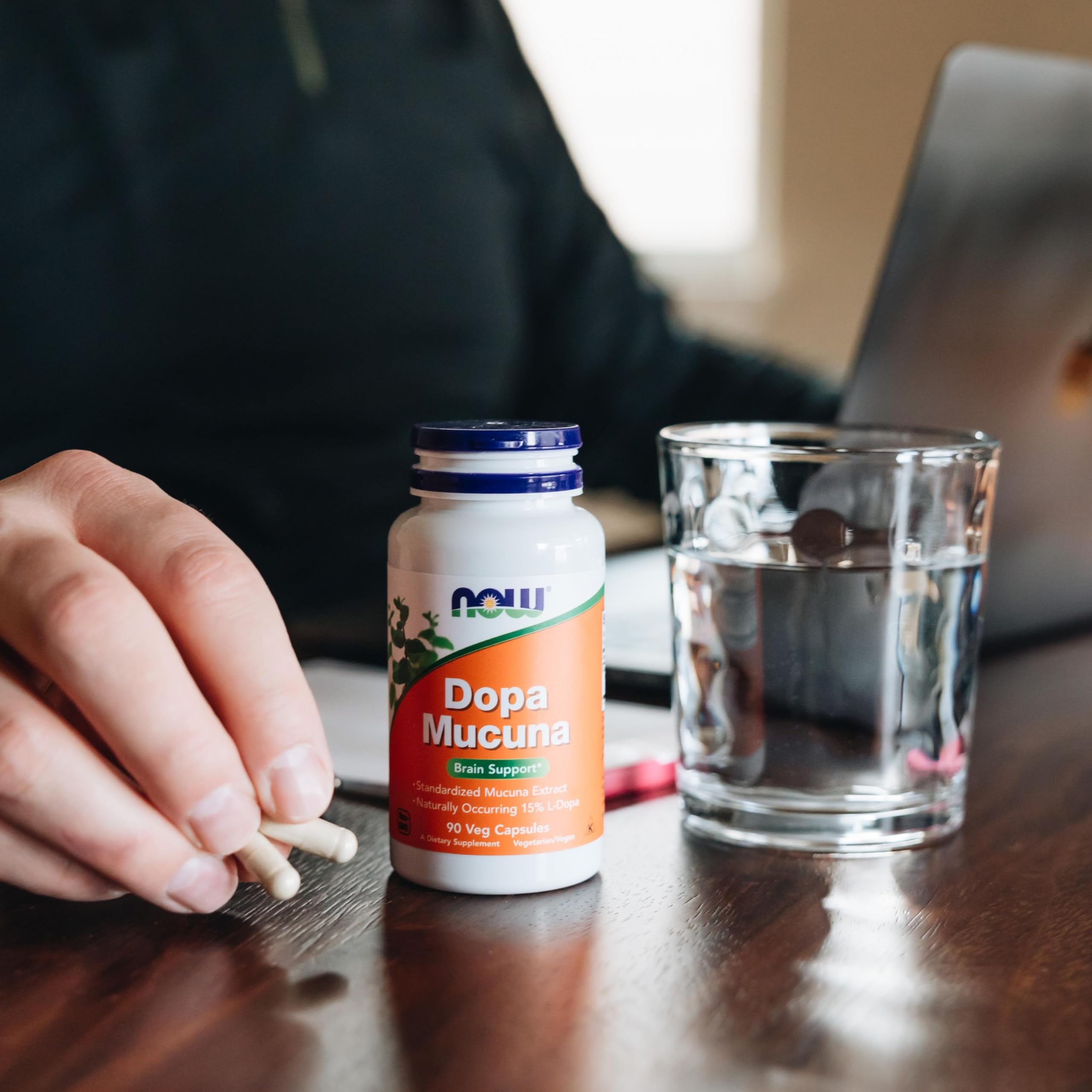 NOW Foods DOPA Mucuna USA packaging in a store display