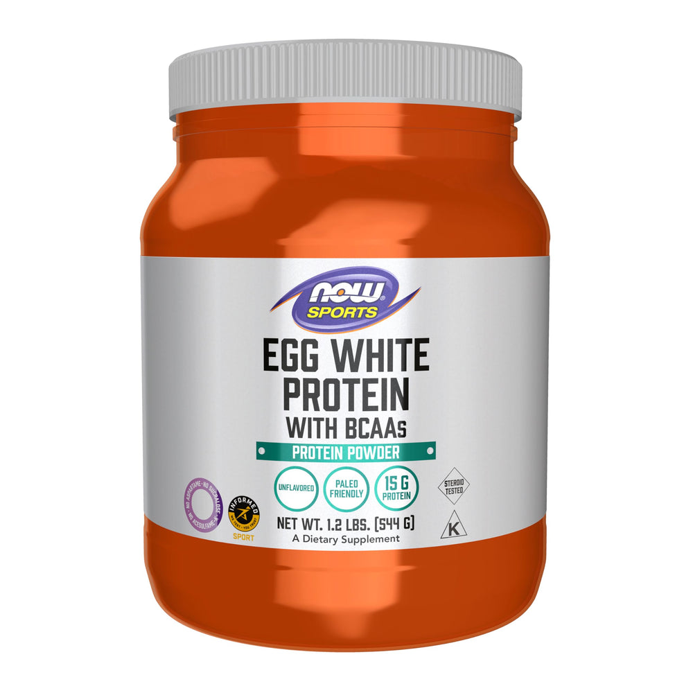 NOW Foods Egg White Protein bottle showing purity and ready-to-mix convenience for daily protein boost