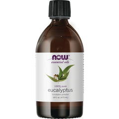 NOW Foods Eucalyptus Essential Oil bottle for refreshing room fragrance and diffusion.
