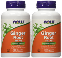 NOW Foods Ginger Root 550mg capsules, front view, supports digestive comfort.